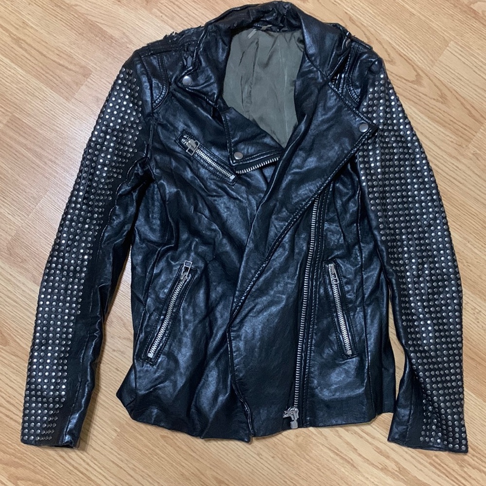 Free People Black Vegan Leather Studded Biker Jacket